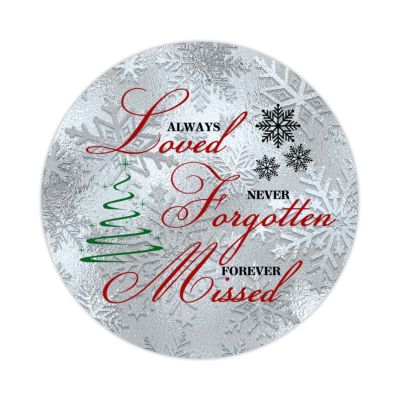 Zyadsinoudor 50 Pieces Always Loved Never Forgotten Forever Missed Vinyl Sticker Decal Christmas Word Stickers Pack Christmas Saying Round Labels Stickers for Water Bottle Laptop Stickers Cup 2inch