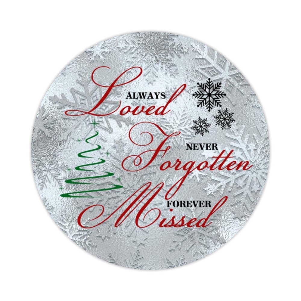 Zyadsinoudor 50 Pieces Always Loved Never Forgotten Forever Missed Vinyl Sticker Decal Christmas Word Stickers Pack Christmas Saying Round Labels Stickers for Water Bottle Laptop Stickers Cup 2inch