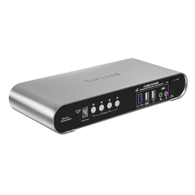 Terived 4 Computer 4 DP Monitors MST KVM Switch 4K@60Hz, DP MST USB 3.0 Quad Monitor, Hotkey and Wire Remote, Aluminum Shell, Digital Display, Audio/Mic, HDR10 with Cables (Windows)