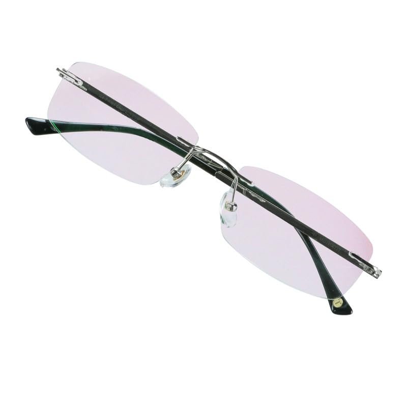 VisionGlobal Pure Titanium Frame for men/women Blue Light Blocking,Hand-set Diamond Fashion Glasses (Grey Pink, 3.50 Magnification)