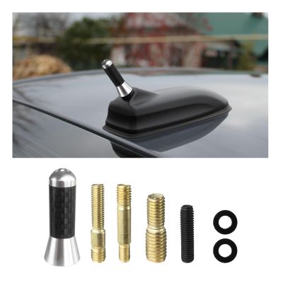Sylvil Car Short Antenna, 1.37" Aluminum Radio Antennas Replacement, Carbon Fiber Antenna Kit with Screws, AM/FM Roof Mount Car Radio Reception Antennas Mast for Most Cars SUVs (Silver)