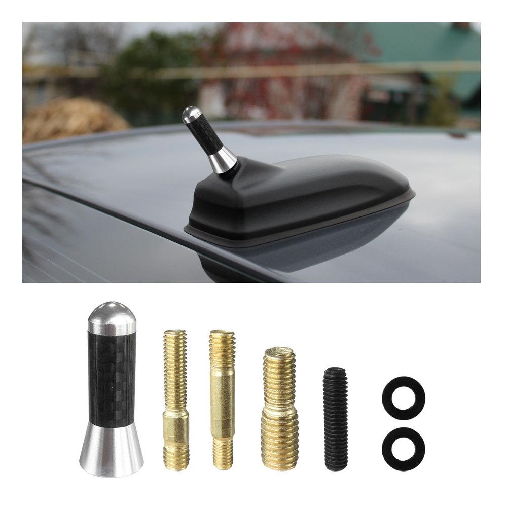 Sylvil Car Short Antenna, 1.37" Aluminum Radio Antennas Replacement, Carbon Fiber Antenna Kit with Screws, AM/FM Roof Mount Car Radio Reception Antennas Mast for Most Cars SUVs (Silver)