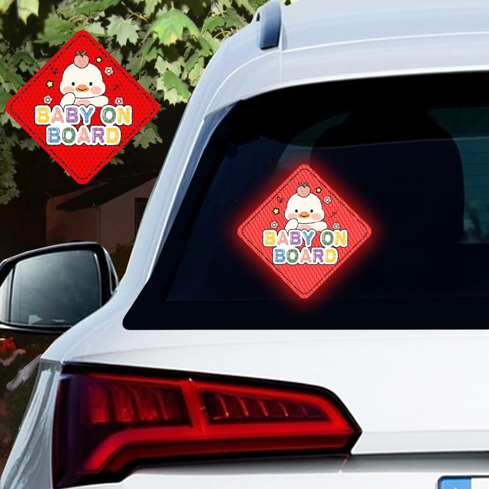 Nouiroy 2 Pcs Funny Baby On Board Car Decal-Cute Duck Baby in Car Decal Reflective Vinyl Sticker for Cars Window Bumper 4.72 * 4.72 inch Baby Safety Warning Sign Sticker (Red)
