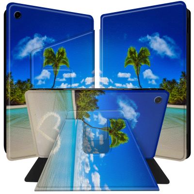BPQOJB Case for Samsung Galaxy Tab A9 Plus Case 360 Degree Rotating Stand Black PU Leather Smart Cover with Auto Wake/Sleep Tablet Cover for Samsung Galaxy Tab A9 Plus 11 inch 2023 - Beach Palm Trees
