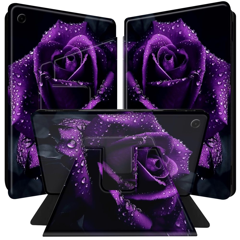 BPQOJB Case for Samsung Galaxy Tab A9 Plus Case 360 Degree Rotating Stand Black PU Leather Smart Cover with Auto Wake/Sleep Tablet Cover for Samsung Galaxy Tab A9 Plus 11 inch 2023 - a Purple Rose