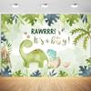 12x8ft Dinosaur Baby Shower Backdrop Its a Boy Tropical Jungle Theme Photography Background for Boy Gender Reveal Party Banner Decorations Supplies Photo Booth Props view 1