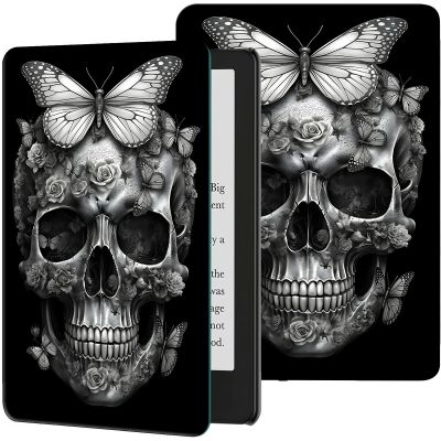 Case for All-New 6.8" Kindle Paperwhite 11th Generation 2021 and Kindle Paperwhite Signature Edition Slim Lightweight PU Leather Adjustable Stand Smart Cover with Auto Wake/Sleep, Skull Butterfly