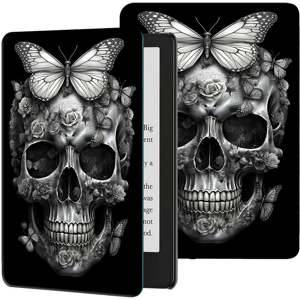 Case for All-New 6.8" Kindle Paperwhite 11th Generation 2021 and Kindle Paperwhite Signature Edition Slim Lightweight PU Leather Adjustable Stand Smart Cover with Auto Wake/Sleep, Skull Butterfly