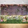 12x8ft Spring Easter Backdrop Flower Fence Rose Brick Wall Photography Background Kids Birthday Baby Shower Party Banner Decorations Supplies Photo Booth Props view 1