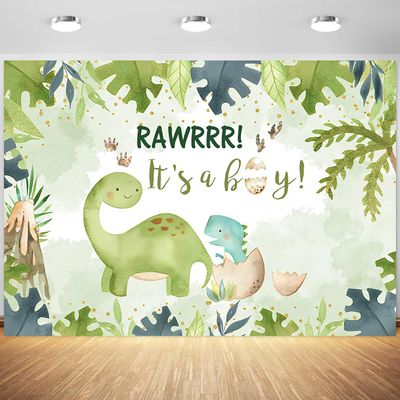 15x10ft Dinosaur Baby Shower Backdrop Its a Boy Tropical Jungle Theme Photography Background for Boy Gender Reveal Party Banner Decorations Supplies Photo Booth Props