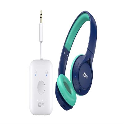 MEE audio Connect Air in-Flight Bluetooth Wireless Audio Transmitter Adapter(White) & MEE audio KidJamz KJ45BT Children's Safe Listening Bluetooth Wireless Headphones(Blue) Bundle