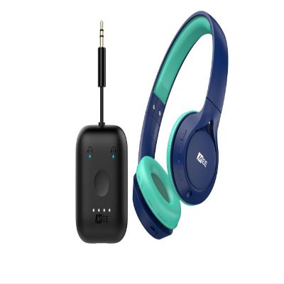 MEE audio Connect Air in-Flight Bluetooth Wireless Audio Transmitter Adapter(Black) & MEE audio KidJamz KJ45BT Children's Safe Listening Bluetooth Wireless Headphones(Blue) Bundle