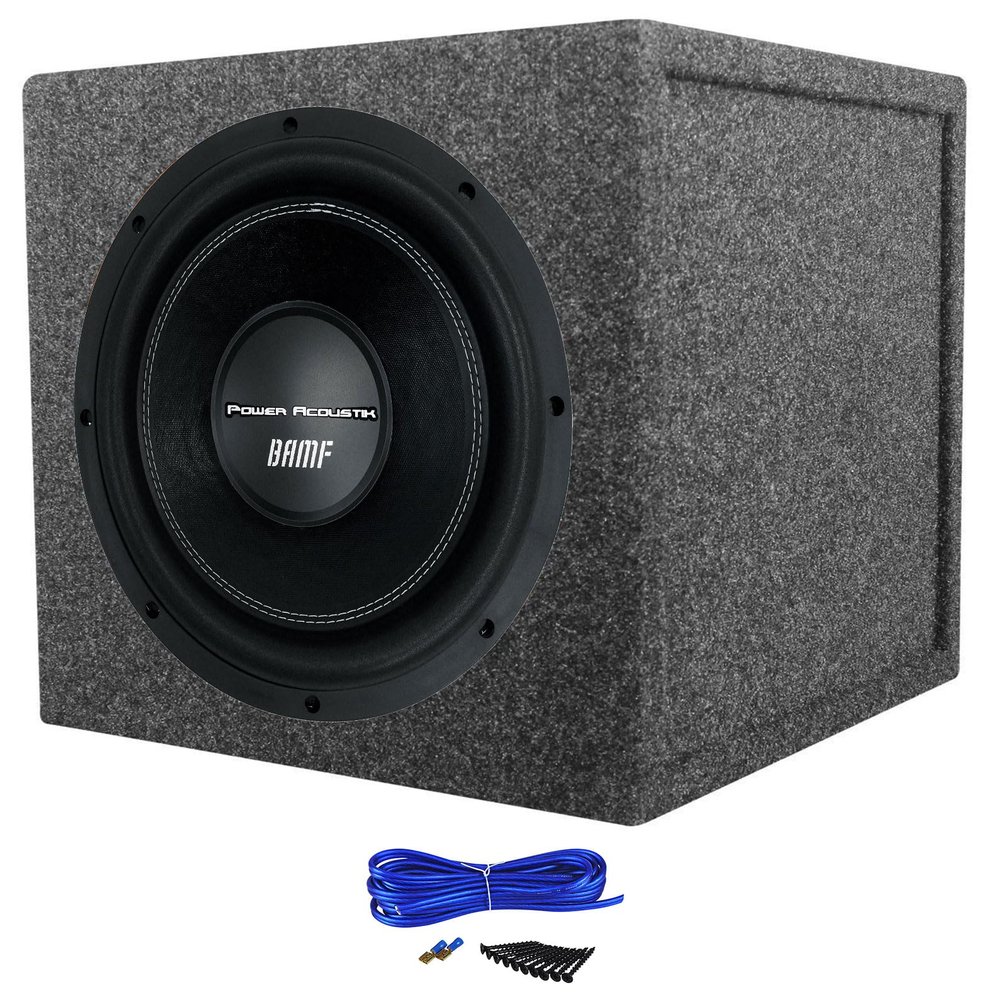 Audiosavings Bundle: Power Acoustik BAMF-122 12" 3500W Car Audio Subwoofer Bundle with Complete Single Sub Box Enclosure Installation Kit + Rockville RS12 Single 12" Subwoofer Enclosure Box (3 Items)