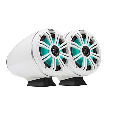 2 Kicker KMFC65 6.5" 195w White Marine LED Speakers+Surface Mount Pods 46KMFC65W (Renewed)