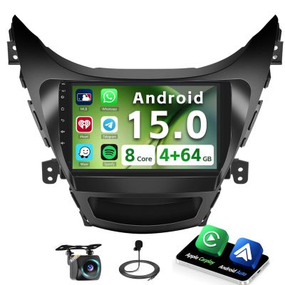 [8 core 4+64G] Android 15 Car Stereo for Hyundai Elantra 2011 2012 2013, Hikity 9'' IPS Touchscreen Elantra Radio Wireless Carplay Android Auto Bluetooth 5G WiFi 32EQ/DSP/FM SWC 59UI GPS Backup Cam