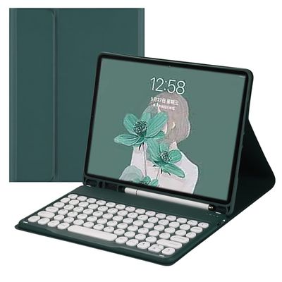 HENGHUI Keyboard Case for Fire HD 10 2023 (13th Generation, 2023 Release) 10.1" Keyboard Case Cute Round Key Color Keyboard Wireless Detachable BT Keyboard Cover,DarkGreen