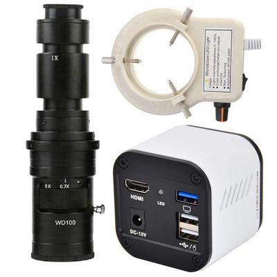 4K UHD 30fps HDMI USB Output Digital Industrial Microscope Camera & 500X C-Mount Lens Whit 56-LED Adjustable Ring Light