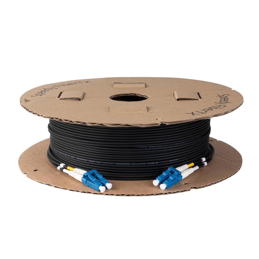 SpeedyFiberTX 2-Pack 250 Meter Short Boot LC to LC Outdoor Armored Fiber Patch Cable, Corning SMF-28 Singlemode 9/125um Ultra Optical Fiber, Duplex Black LSZH UV-Proof Cable Jacket