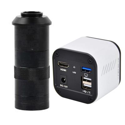 4K UHD 30fps HDMI USB Output Digital Industrial Microscope Camera & 100X C-Mount Lens