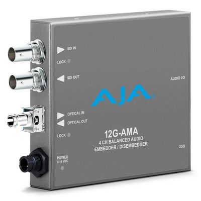 Aja 12G-AMA 12G-SDI 4-Channel Analog Balanced Audio Embedder/Disembedder Mini-Converter with Fiber Options