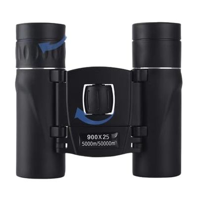900x25 HD Zoom Portable Powerful Binoculars Long Range Telescope Jumelles Folding Low Light Night Vision Binoculars for Hunting (Black)