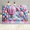 Hot Air Balloons Flowers Clouds Photography Background Colorful Hot Air Balloon Bear Baby Happy Birthday Party Banner Newborn Gender Reveal Party Cake Smash Backdrops,8x6ft view 2