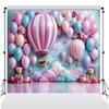 Hot Air Balloons Flowers Clouds Photography Background Colorful Hot Air Balloon Bear Baby Happy Birthday Party Banner Newborn Gender Reveal Party Cake Smash Backdrops,8x6ft view 3