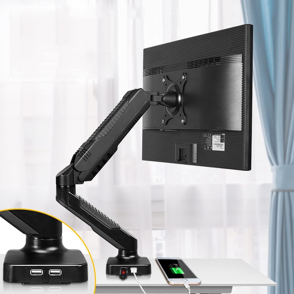 Monitor Desk Black Single Monitor Stand Arm Monitor Stand Mount with USB Interface 11.6-inch Height Adjustable Gas Spring Monitor Stand, Holds 4.4 to 14.3 Lbs Monitor Stand (Size : B)