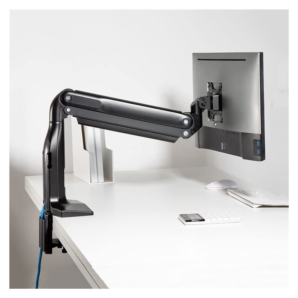 GLigeT Monitor Desk Single Monitor Stand Arm Gas Spring Monitor Desk Mount Stand with Dual USB Ports Heavy Monitor Mount for 17"-49" Screen, Hold Up to 39.6lbs Monitor Stand