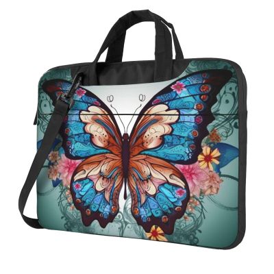 Animal Butterfly Print Laptop Shoulder Bag With Shoulder Strap Briefcase Slim Computer Bag For Women Men 15.6 inch