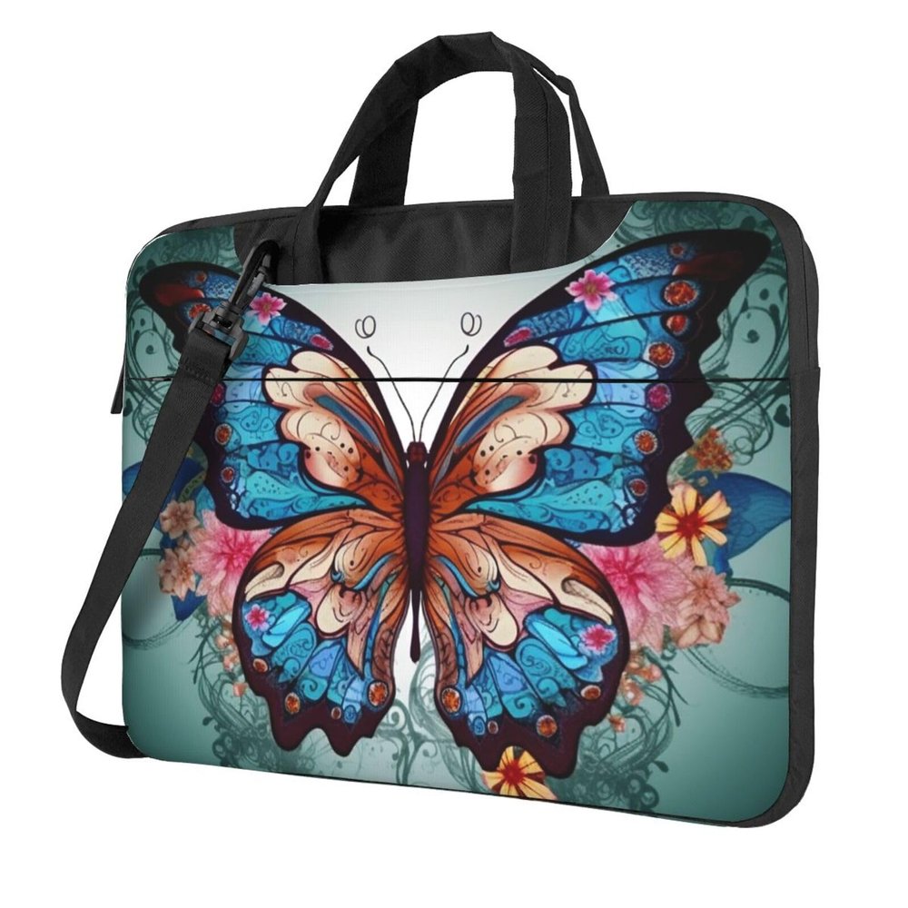 Animal Butterfly Print Laptop Shoulder Bag With Shoulder Strap Briefcase Slim Computer Bag For Women Men 15.6 inch