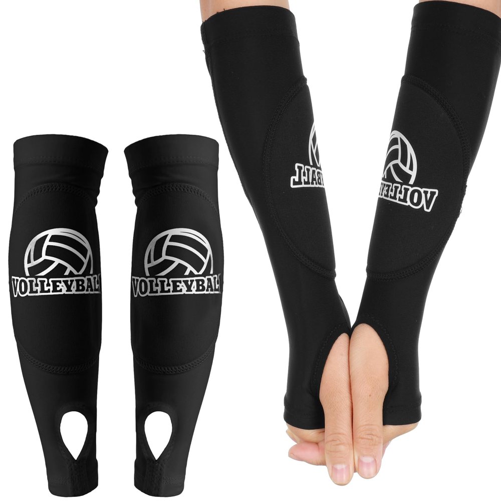 Abeillo Volleyball Arm Sleeves Passing Hitting Forearm Sleeves with Protection Foam Pads and Thumb Hole,Padded Volleyball Sleeves for Kids Youth Girls 1 Pair Black