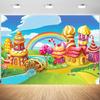 12x8ft Candyland Backdrop Cartoon Candy Town Lollipop Rainbow Photography Background Cake House Birthday Party Banner Decorations Supplies Photo Booth Props view 1