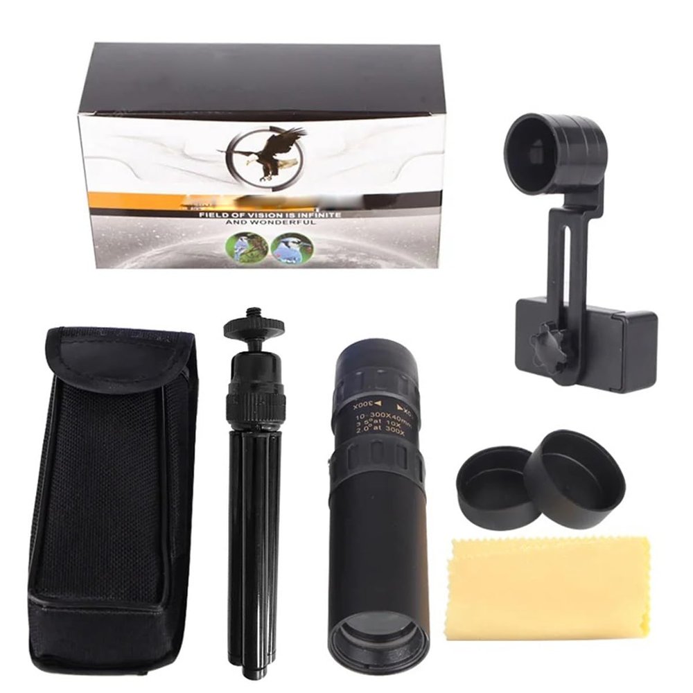 Telescope Accessory Set 4K 10-300X40mm Monocular Telescope Telephoto Zoom Portable Monocular Telescope W/Tripod Clip Telescope Camera (Color : with Tripod Clip)