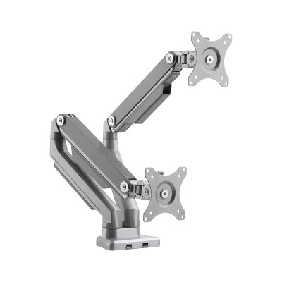 GLigeT Monitor Arm Gas Dual Screen Monitor Stand Mechanical Spring Monitor Desk Mount Stand Height-Adjustable Monitor Arm Desk Mount with 2 USB Ports, Fits 17"- 27" Screen Monitor Desk Mount