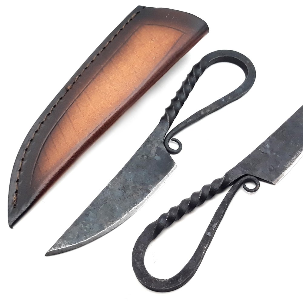ANCILLA Handmade Viking knife - Hand Forged Celtic Pocket Knife - Full Tang Hardened Fixed Blade Vintage Art Collection - Carbon Steel Necklace with Leather Sheath - Mini Pocket Cowboy Neck knife for Bushcraft, Camping and Skining with Holster - Pred