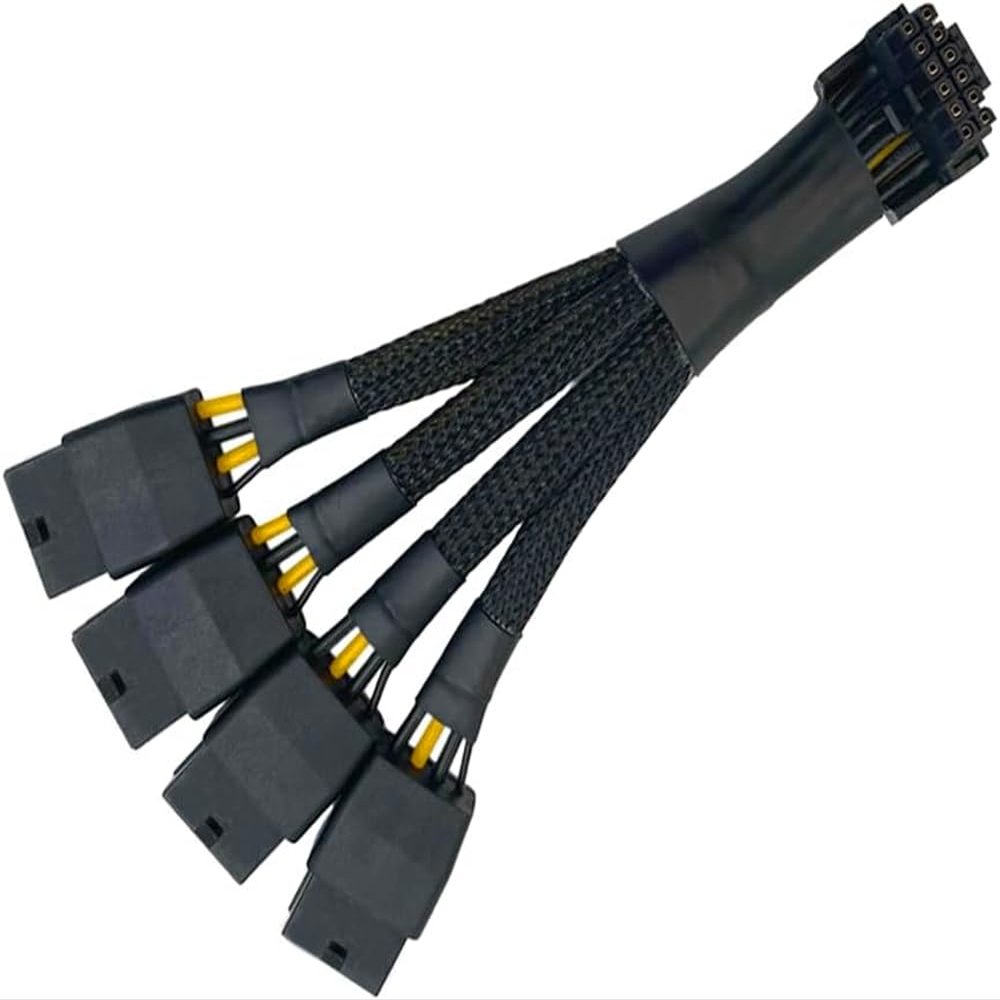 15cm 16Pin GPU Cable to 4X 8 Pin 12VHPWR 90 Adapter, PCIe 5.0 Extension Sleeved Adapter for RTX 4090 4080 Graphic Card