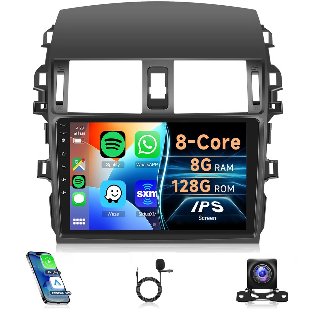 8Core 8G+128G for Toyota Corolla 2009-2013 Android 15 Car Stereo Carplay Android Auto, Rimoody 9 Inch QLED capacitive Screen with Bluetooth 5.0 FM/AM/RDS DSP-36 GPS WiFi Mirror Link Backup Camera
