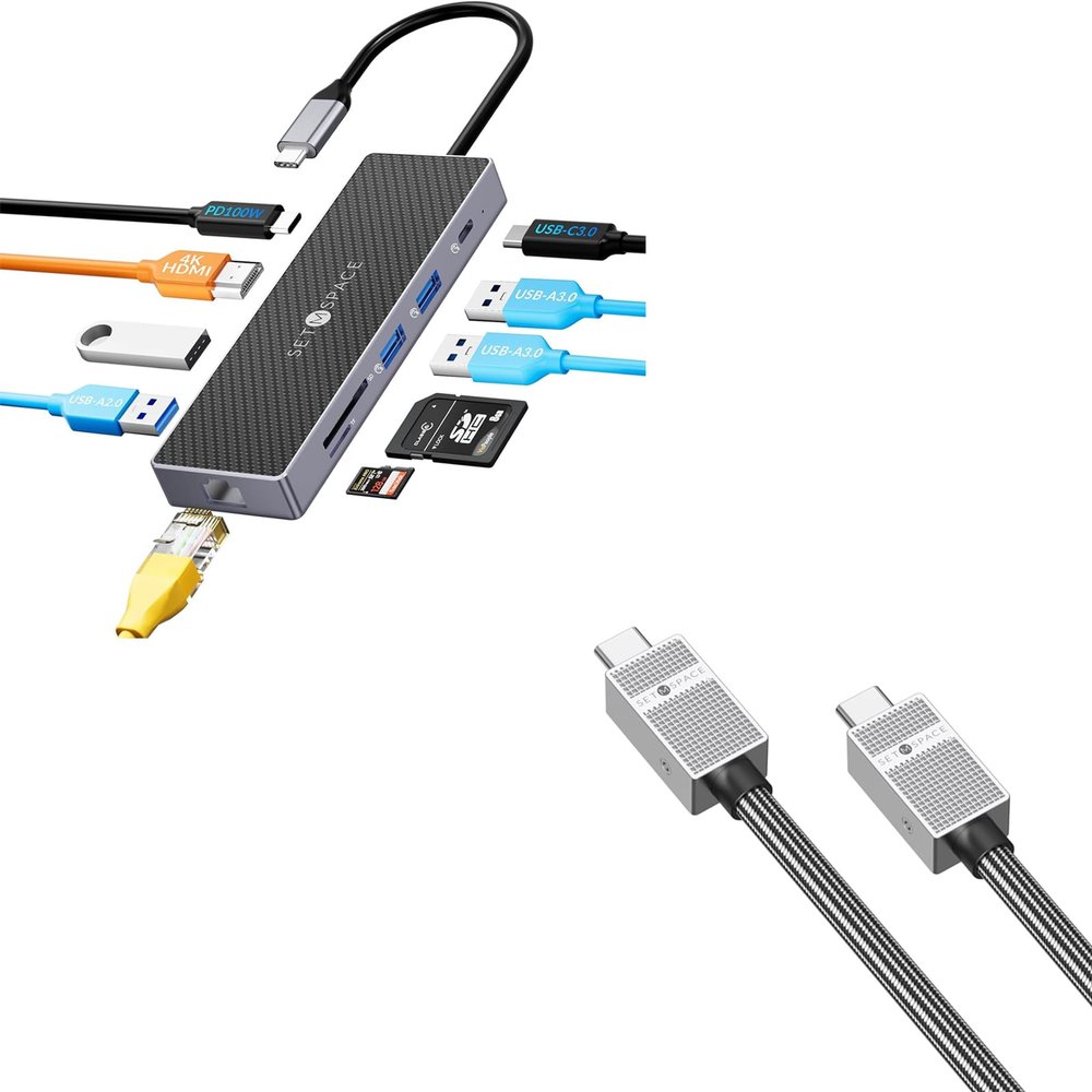 USB C Docking Station, SETMSPACE USB C Data Cable