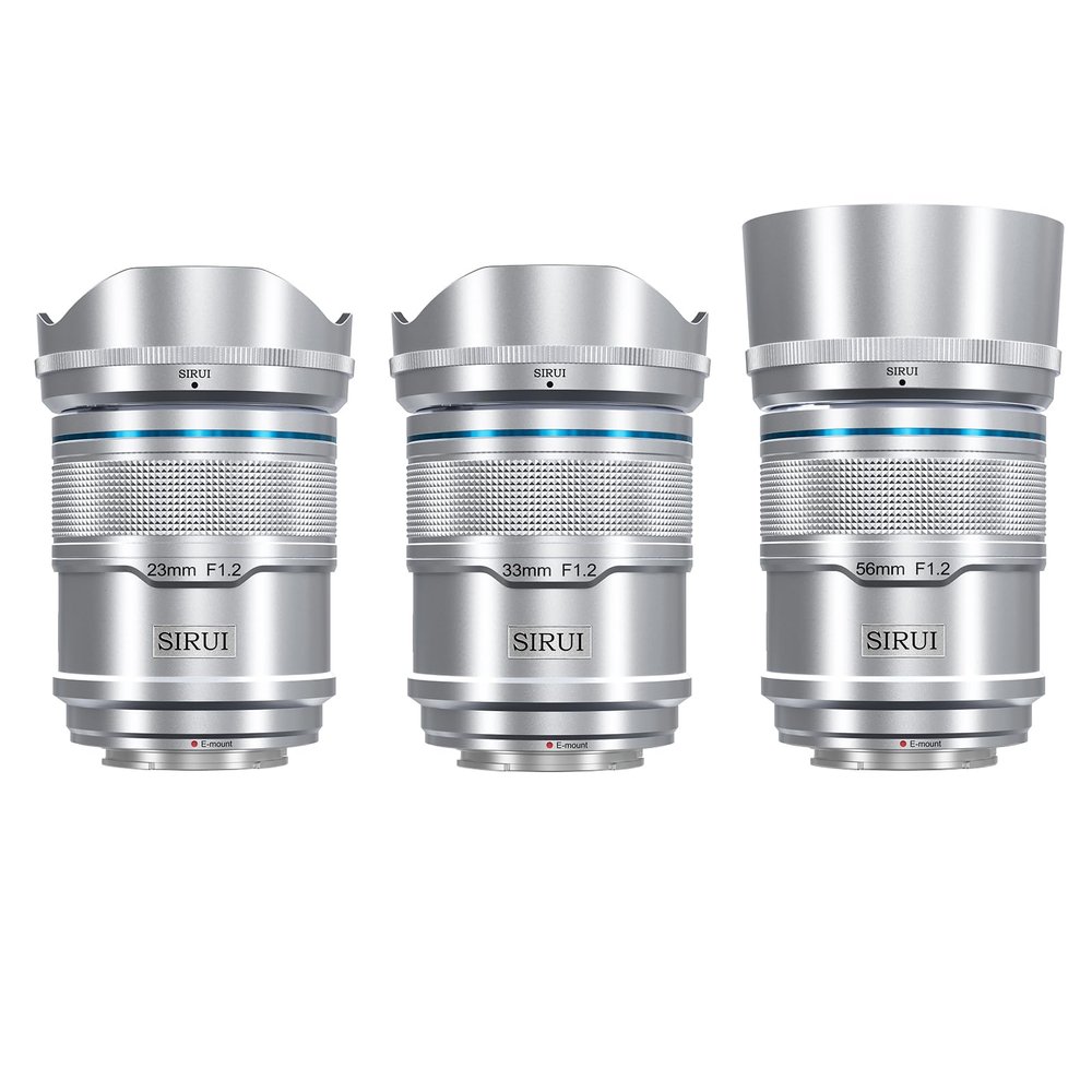 SIRUI Sniper Autofocus Lens Set, 23mm, 33mm, 56mm, F1.2 Wide Angle APS-C Camera Lens for A5, A6, FX30, ZV-E10 (E Mount, Silver)