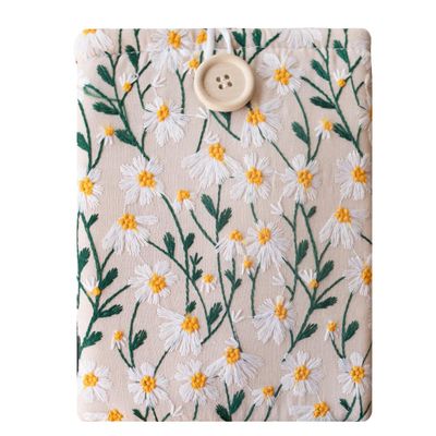 Embroidered Fabric Sleeve for Kindle Paperwhite, Kindle Basic, Kobo Clara 2E, Boox Palma, Nook Glowlight  Protective Cloth Cover for Tablets & E-Readers Handcrafted - White & Beige Daisy