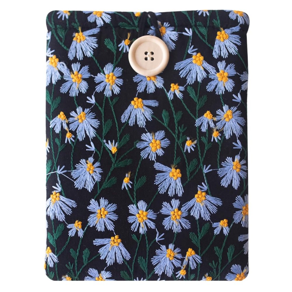 Embroidered Kindle Sleeve - Fits Paperwhite (6 & 6.8), Signature (6.8), Oasis, Kobo Clara, Nook Glowlight - Handmade Padded Fabric Cover for E-Readers & Tablets - Multiple Colors