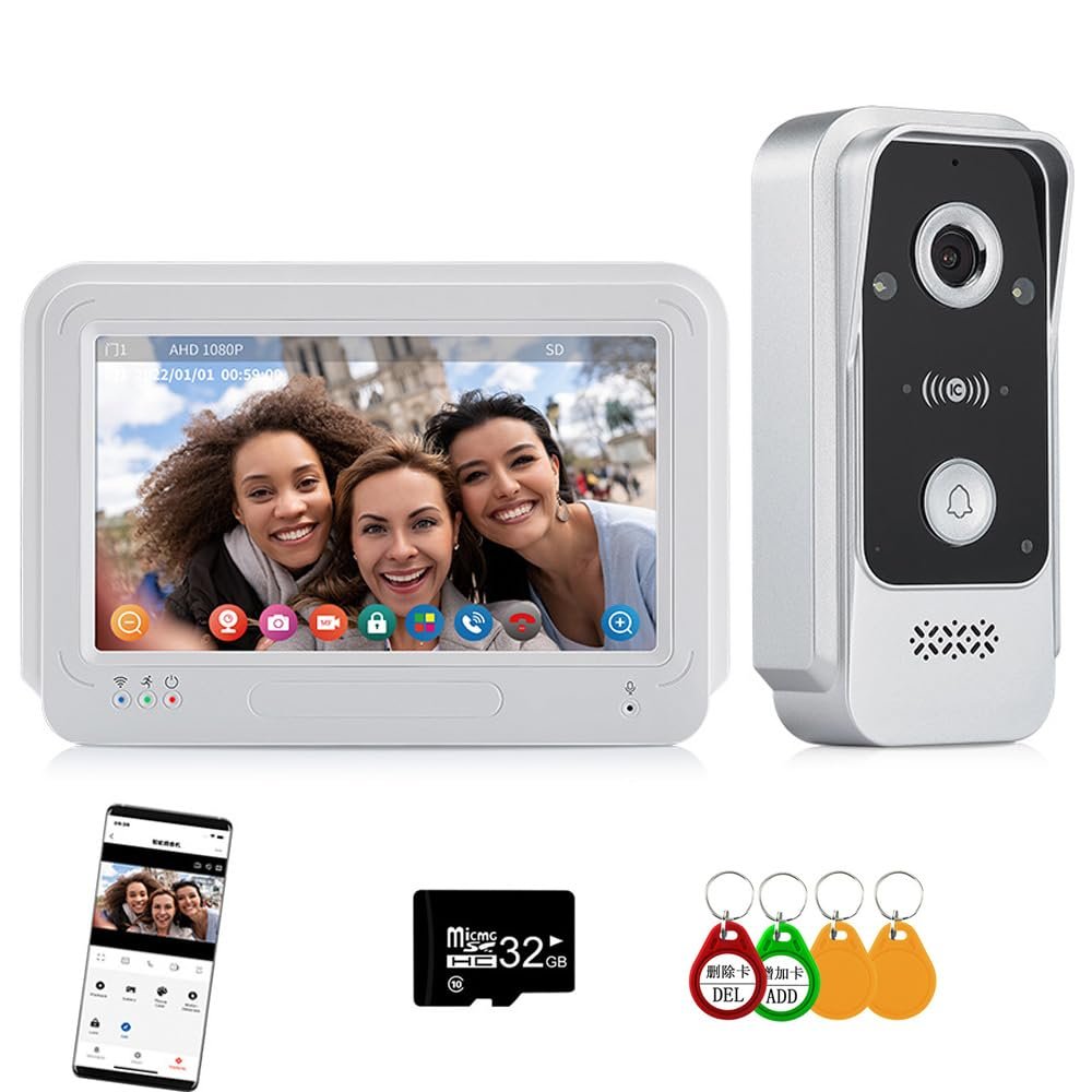 Video Doorbell Apartment Intercom with 7 inch Touch Monitor System(Wired),WiFi 1080P Video Entry Doorphone Door Camera,TUYA Smart Home Video Intercom Door Phone Kits for Villa Home,32G