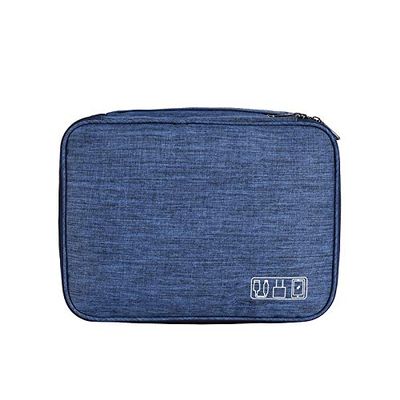 KEDMOT Travel Cable Organizer Portable Bag Waterproof Electronic Accessories Double Layer Large Capacity Carry Case for USB Data Cable (Dark blue)