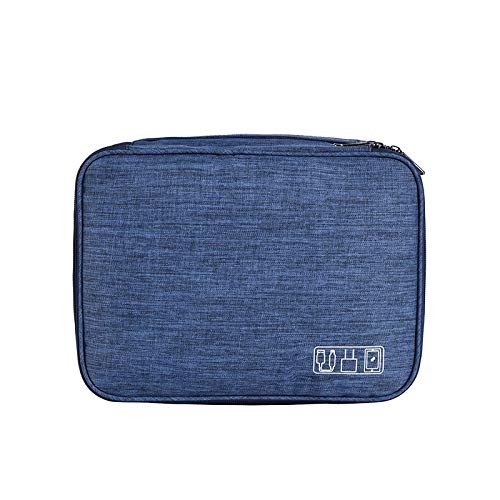 KEDMOT Travel Cable Organizer Portable Bag Waterproof Electronic Accessories Double Layer Large Capacity Carry Case for USB Data Cable (Dark blue)