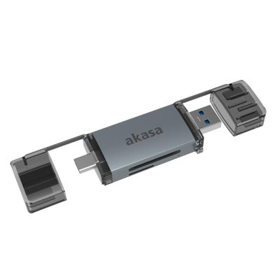 Akasa 2 in 1 USB 3.2 Memory Stick, 5Gbps High Speed Flash Drive Type C & Type A Transfer, SD and microSD Dual Card Reader, Compatibility with macOS, Windows, Linux, Android System, AK-CR-12