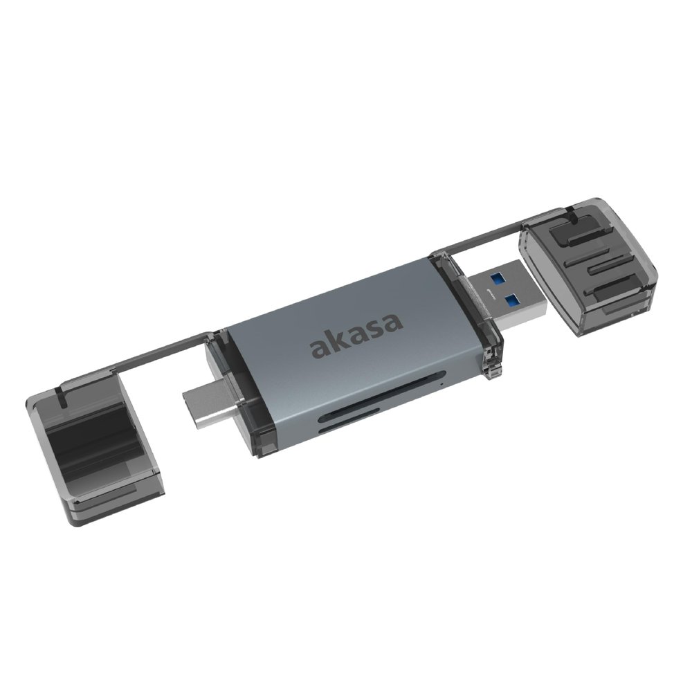 Akasa 2 in 1 USB 3.2 Memory Stick, 5Gbps High Speed Flash Drive Type C & Type A Transfer, SD and microSD Dual Card Reader, Compatibility with macOS, Windows, Linux, Android System, AK-CR-12