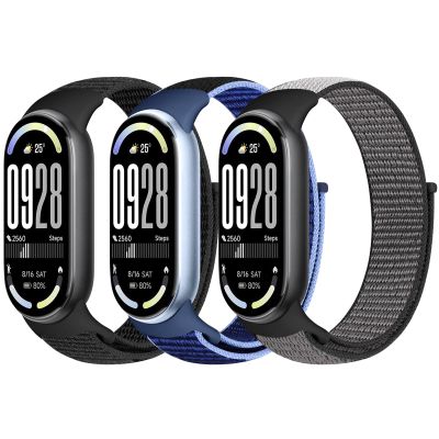 Bcuckood Nylon Sport Band Compatible with Xiaomi Smart Band 10/9/8 for Women Men, Soft Adjustable Breathable Sport Loop Watch Strap Replacement Wristband for Xiaomi Mi Band 10/9/8, 3pcs