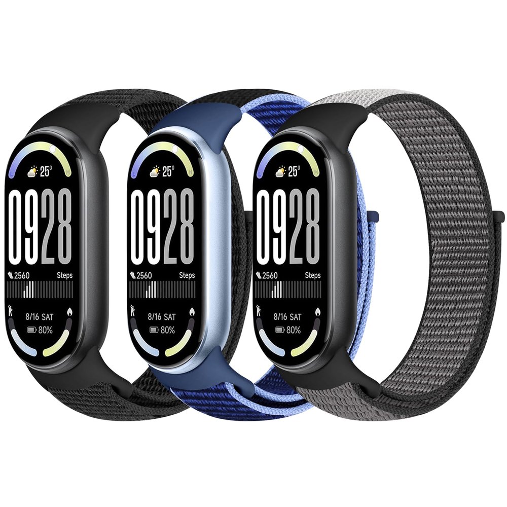 Bcuckood Nylon Sport Band Compatible with Xiaomi Smart Band 10/9/8 for Women Men, Soft Adjustable Breathable Sport Loop Watch Strap Replacement Wristband for Xiaomi Mi Band 10/9/8, 3pcs