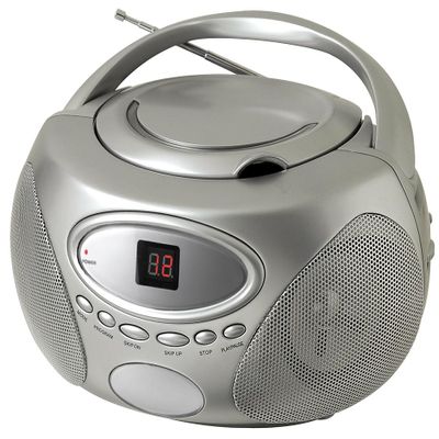 HANNLOMAX HX-333CD Portable CD Boombox, AM/FM Radio, LED Display, Aux-in Jack, AC/DC Dual Power Source. (Silver)